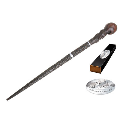 Réplique baguette Alastor Maugrey Harry Potter – Résine 39cm, boîte collection personnages et plaque nominative.