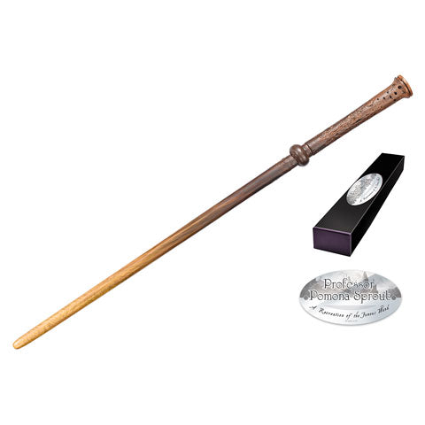 Réplique baguette Pomona Chourave Harry Potter – Résine 38cm, boîte collection personnages et plaque nominative.