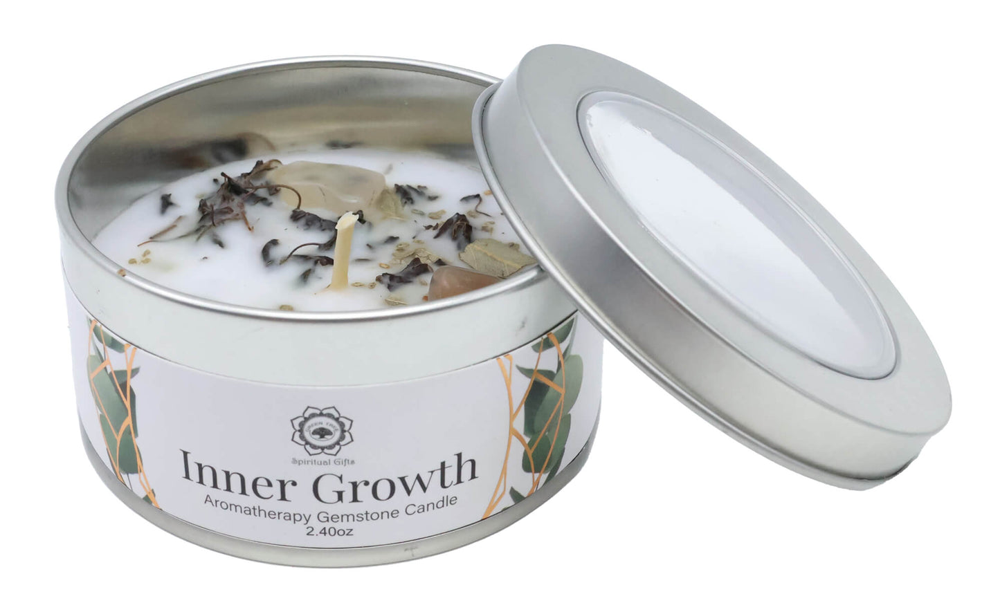 Bougie Green Tree 'Croissance intérieure' Pierre de Lune + Menthe 70g
