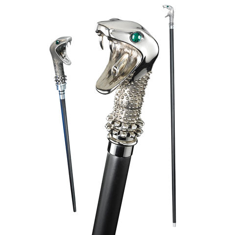 Canne de Lucius Malfoy avec tête de serpent argentée et baguette intégrée