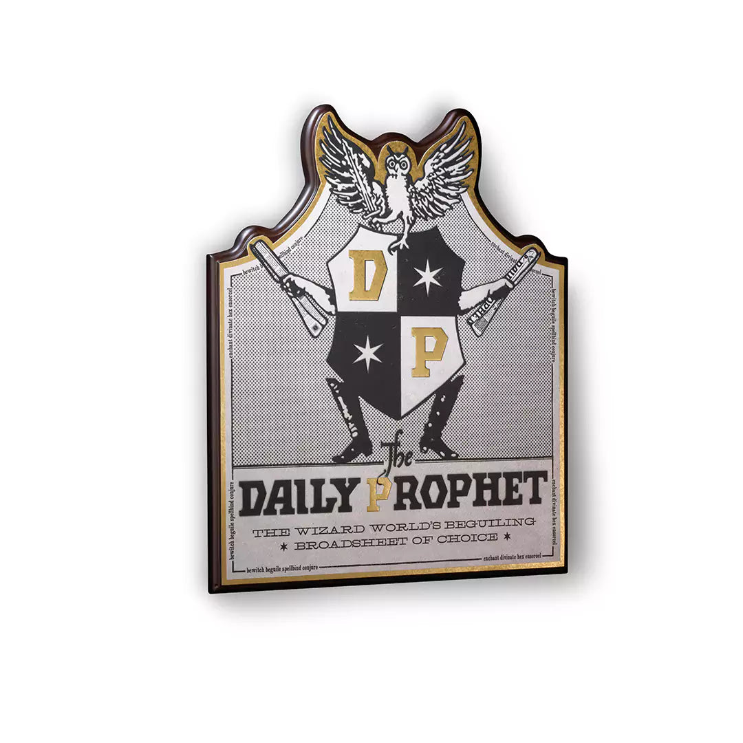 Plaque murale Daily Prophet avec le logo de la Gazette du Sorcier, bois