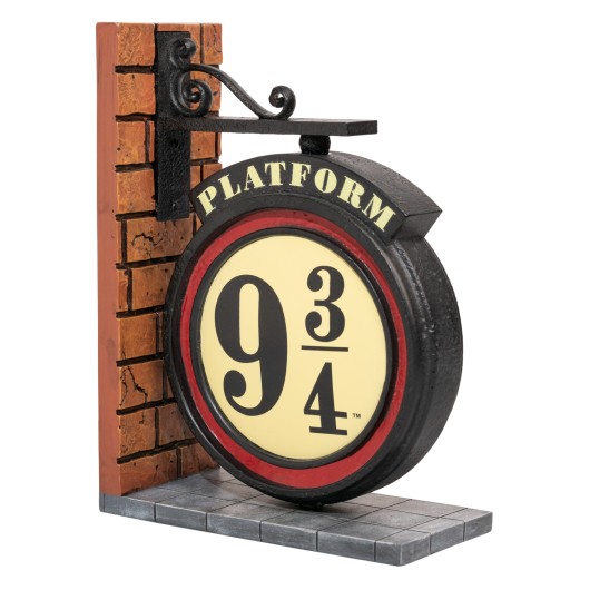 Serre-livres Harry Potter Quai 9¾ – résine peinte à la main, décoration mur de briques, 13 x 18 x 6,6 cm.