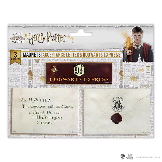 Set de 3 magnets - Lettre d'acceptation à Poudlard + Platform 9 3/4 - Harry Potter
