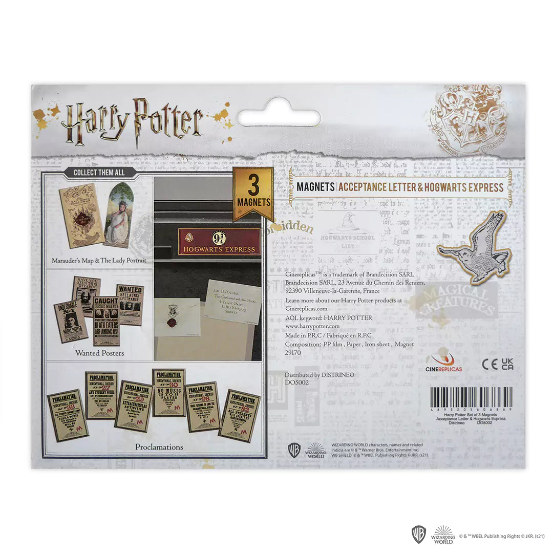 Set de 3 magnets - Lettre d'acceptation à Poudlard + Platform 9 3/4 - Harry Potter