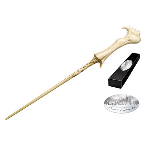 Réplique officielle de la baguette de Voldemort – 35 cm en résine, forme os, avec boîte de collection et plaque nominative.