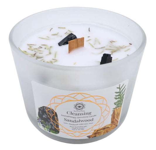 Bougie Parfumée “Nettoyage” – Tourmaline Noire & Santal – 256g