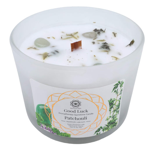Bougie Parfumée “Bonne Chance” – Aventurine Verte & Patchouli – 256g