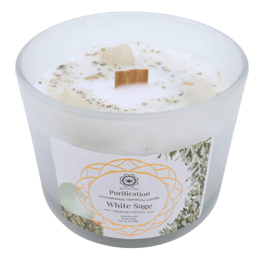 Bougie Parfumée “Purification” – Sélénite & Sauge Blanche – 256g