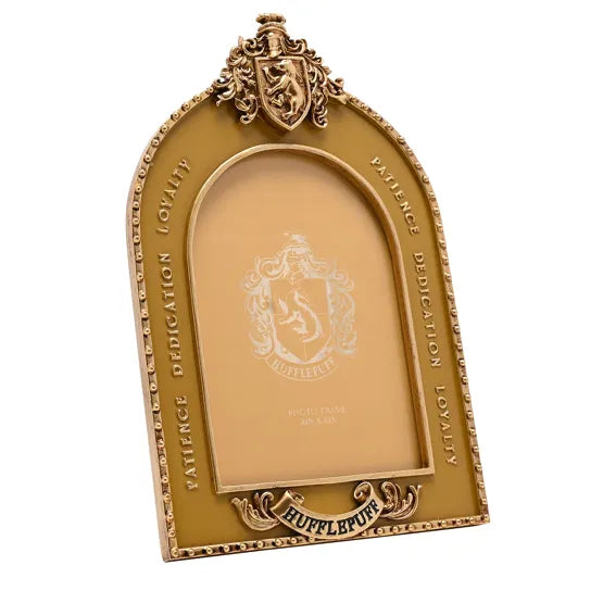 Cadre photo Poufsouffle Harry Potter jaune et doré avec blason Hufflepuff et finitions décoratives