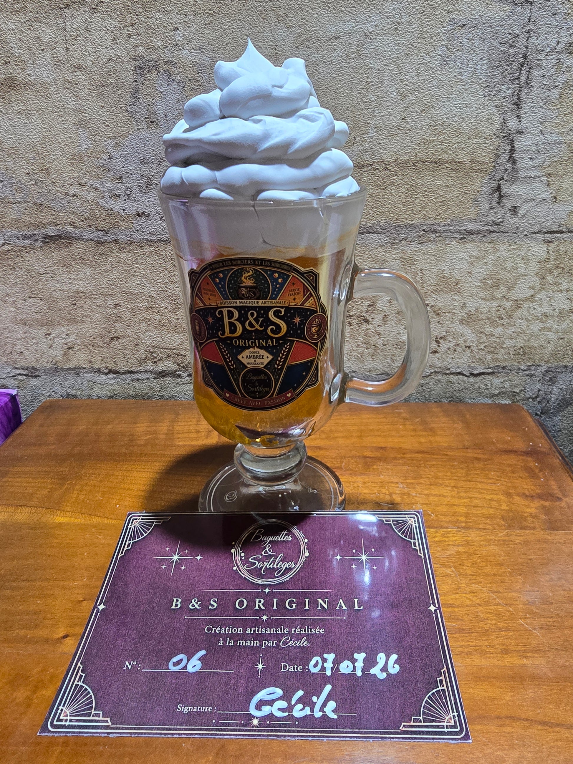 Chope de collection B&S Original numéro 6, création artisanale unique avec certificat d’authenticité signé.
