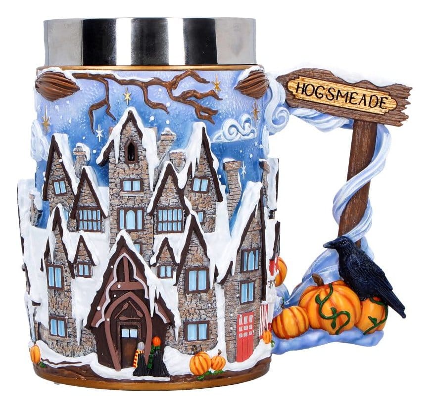 Chope Pré-au-Lard Harry Potter en résine avec village Hogsmeade enneigé sculpté et peint à la main