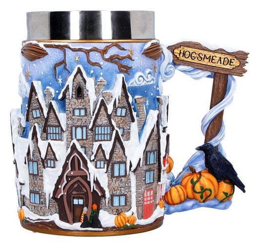 Chope Pré-au-Lard Harry Potter en résine avec village Hogsmeade enneigé sculpté et peint à la main