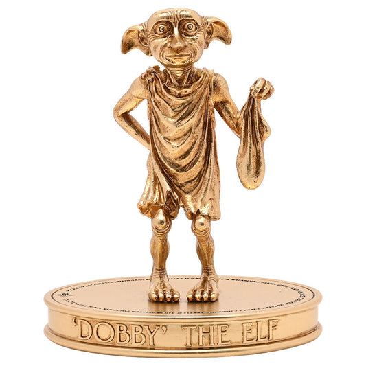 Figurine Dobby dorée Harry Potter sur un socle circulaire gravé.