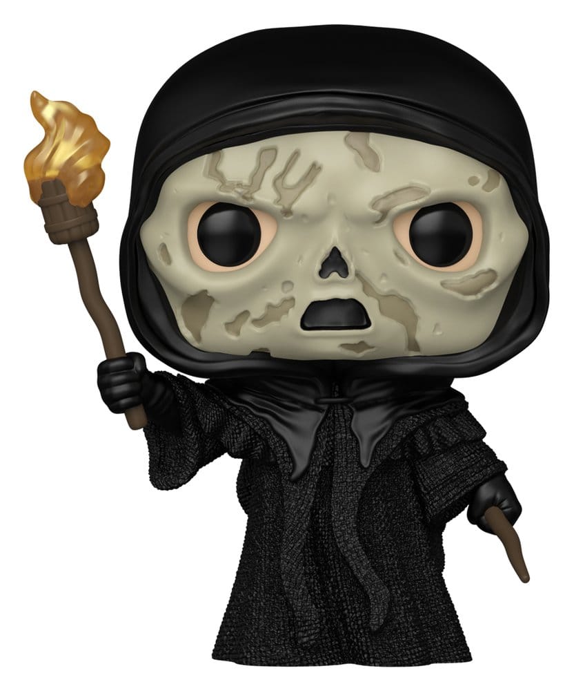 Figurine Funko POP Mangemort n°210 Harry Potter, avec masque inquiétant, cape noire et baguette magique.