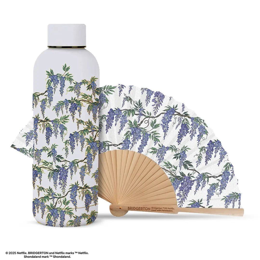 pack bouteille eventail bridgerton glycine bleue floral