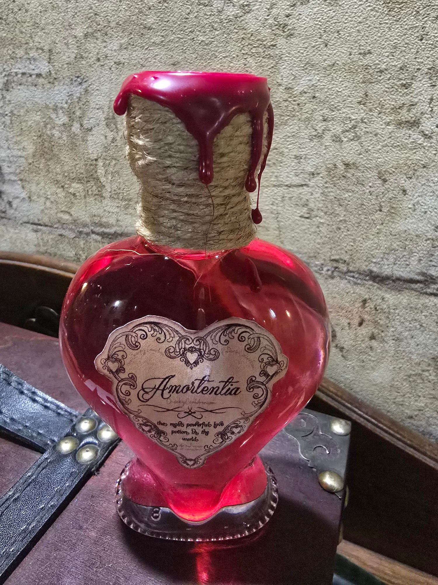Potion Amortentia flacon cœur rose avec cire rouge décoration Harry Potter