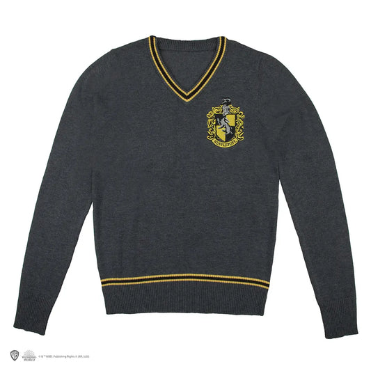 Pull Officiel Gris Poufsouffle – Col en V avec Écusson Brodé