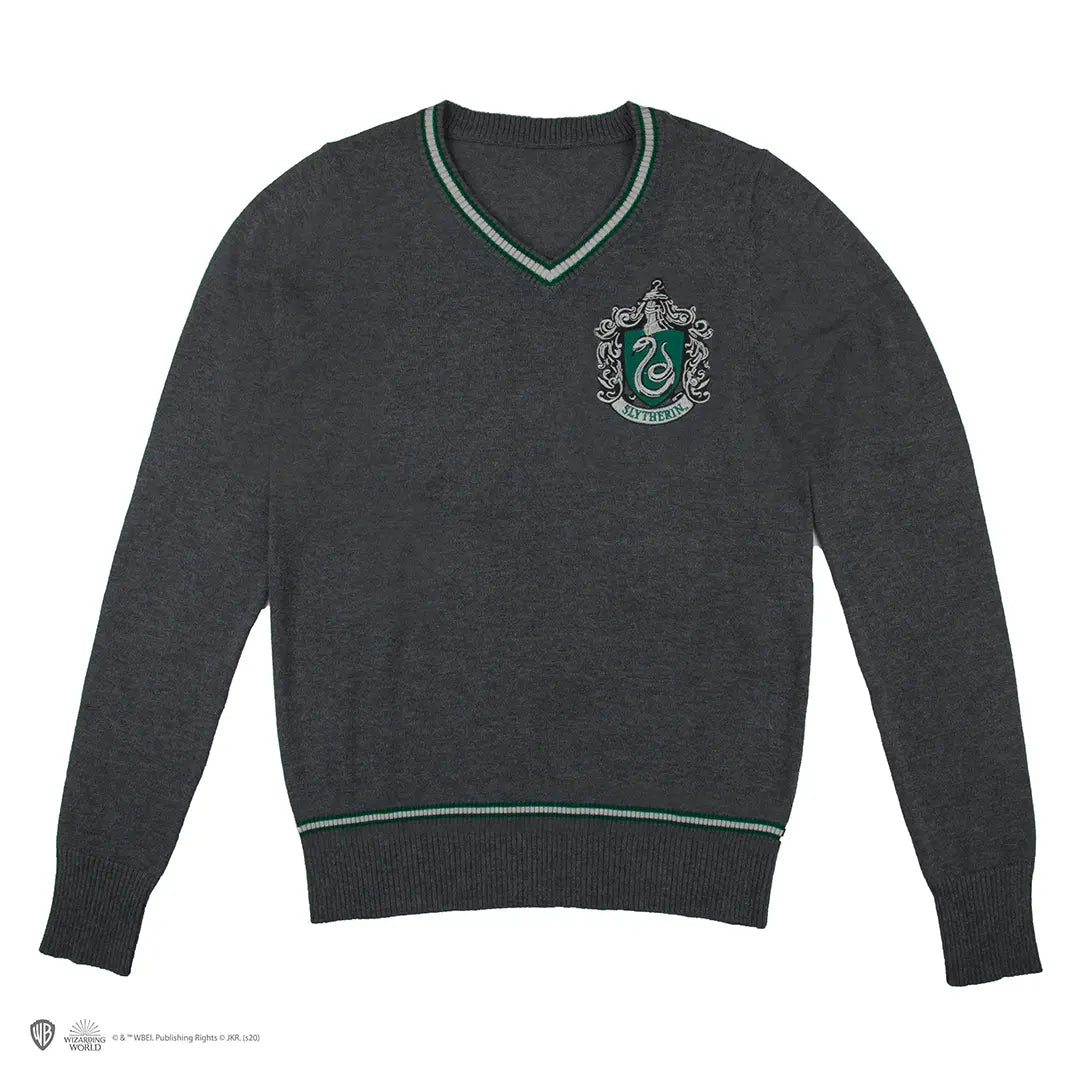 Pull Officiel Gris Serpentard – Col en V avec Écusson Brodé