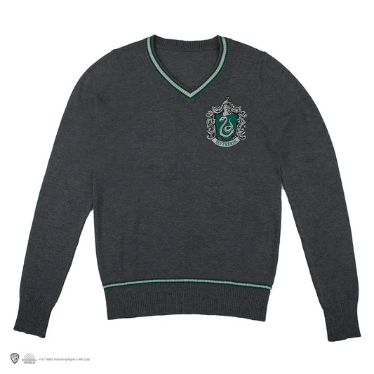 Pull Officiel Gris Serpentard – Col en V avec Écusson Brodé