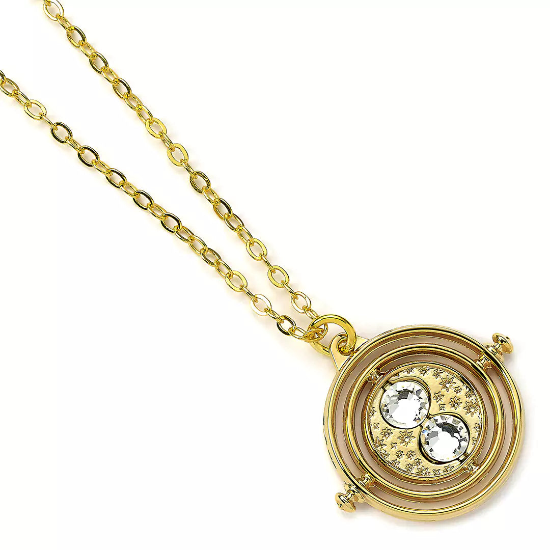 Collier Retourneur de Temps Harry Potter plaqué or avec chaîne maille serpent et pendentif non rotatif
