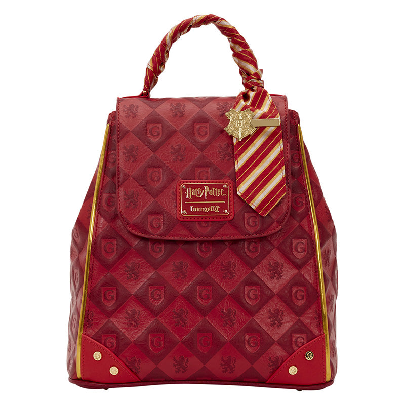 Sac à dos Gryffondor Loungefly Harry Potter rouge avec cravate, écusson de Poudlard et détails dorés.