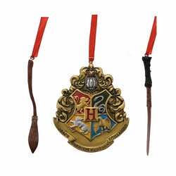 Set de 3 Décorations de Noël Baguette, Blason & Balai - Harry Potter