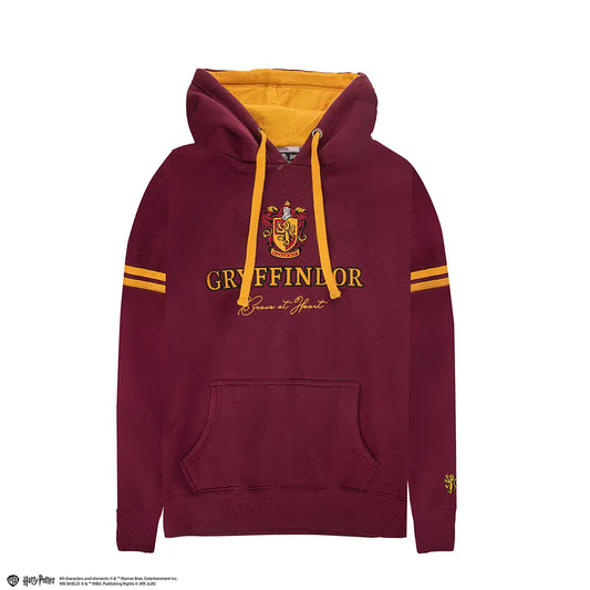 Sweat à capuche Gryffondor - Harry Potter – coton/polyester, logo brodé, tailles XS à L, rouge et or.