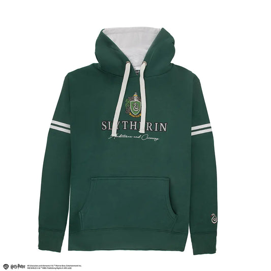 Sweat à capuche Serpentard Harry Potter – vert et argent, écusson brodé, coton/polyester, tailles XS à L.
