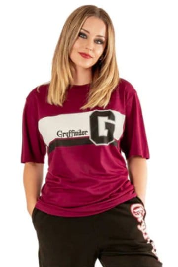 T-shirt Gryffondor Harry Potter bordeaux avec grand G noir et inscription Gryffondor sur le devant.