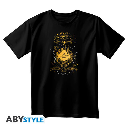 T shirt Harry Potter noir avec carte du Maraudeur imprimée