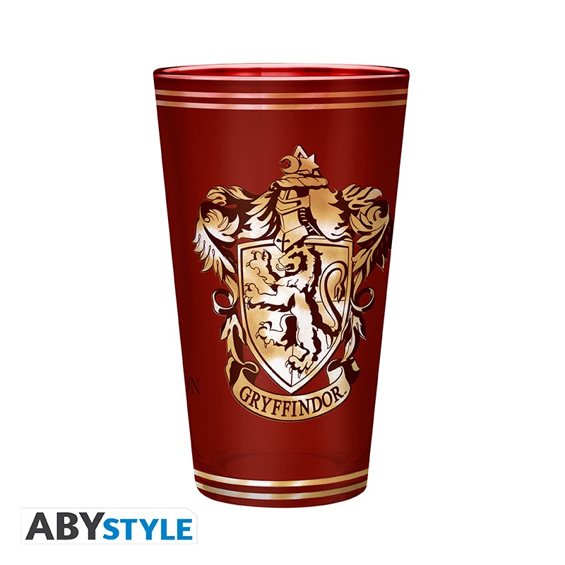 Verre Gryffondor XXL Harry Potter rouge et or avec armoiries de Poudlard et emblème du lion.