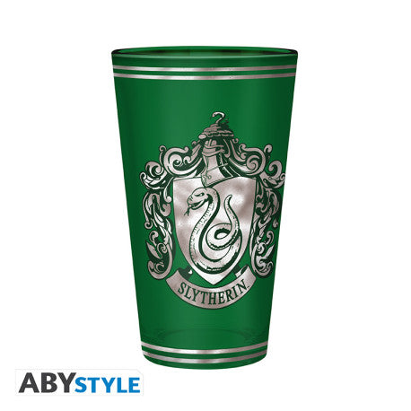 Verre Serpentard XXL Harry Potter vert et argent avec armoiries de Poudlard et emblème du serpent.